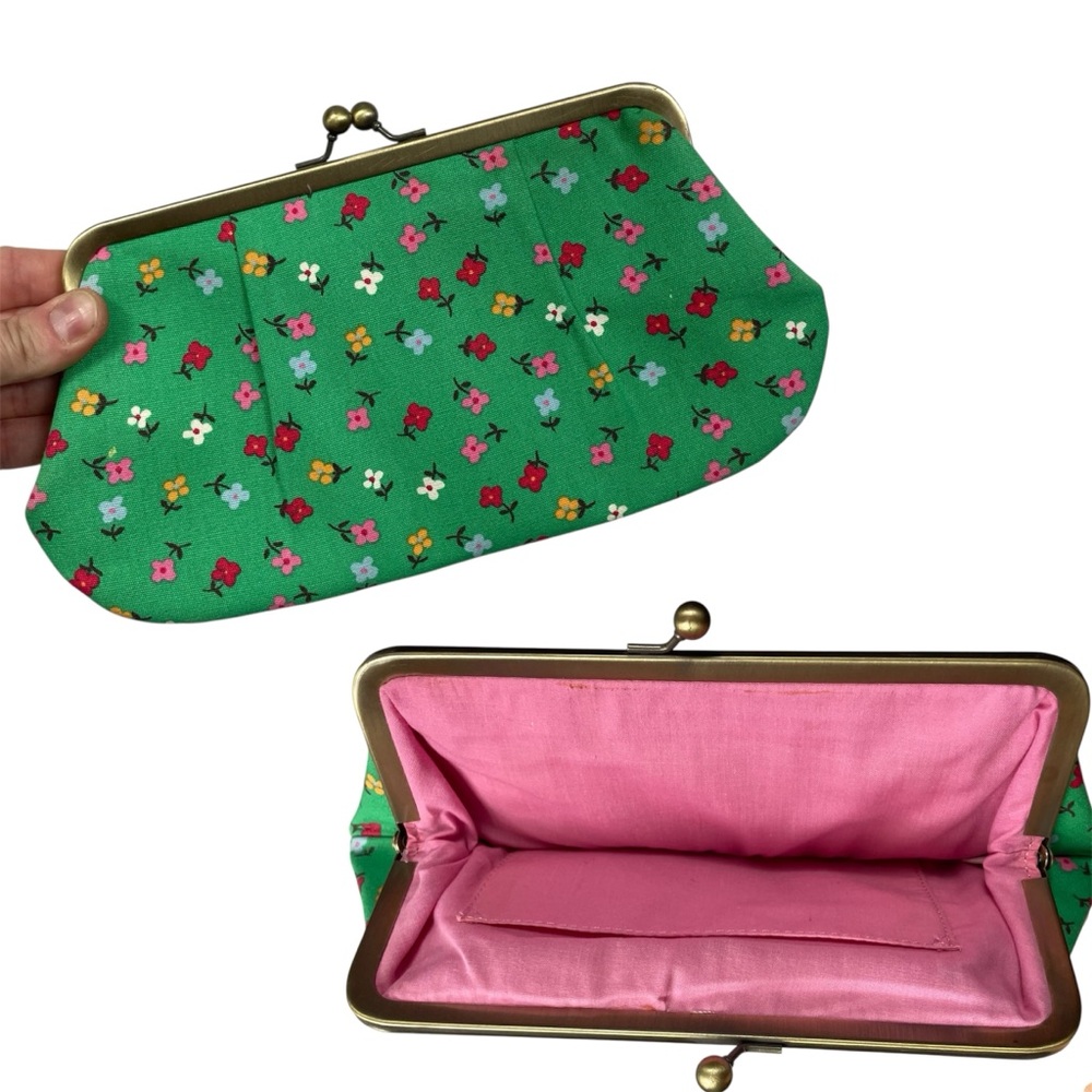 Kisslock Clutch Purse Twee Floral Granny Green Hand Bag Boho Retro Cottagecore